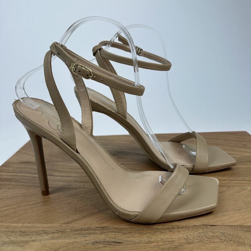 Womens Sam Edelman Orchid Beige Leather Strappy Stiletto Sandals Heels Size 9.5